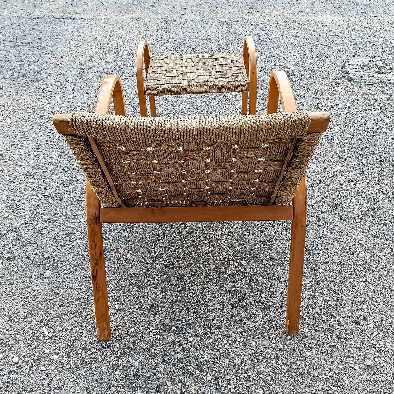 Art Deco wood and rope armchair and footstool 4