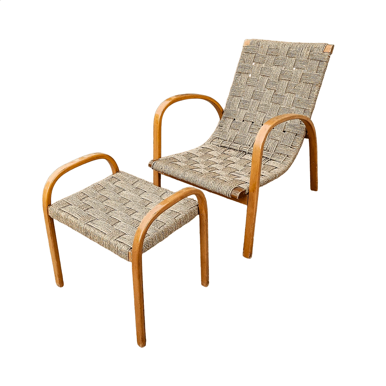Art Deco wood and rope armchair and footstool 9