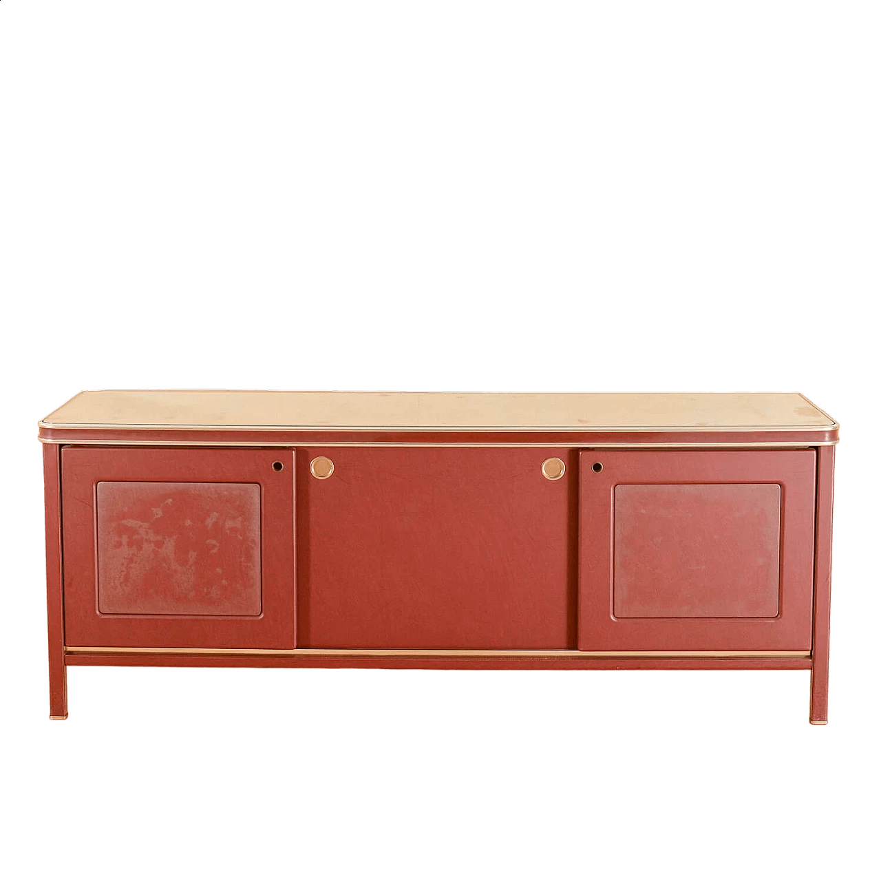 Burgundy leatherette, glass and metal sideboard by Umberto Mascagni 9
