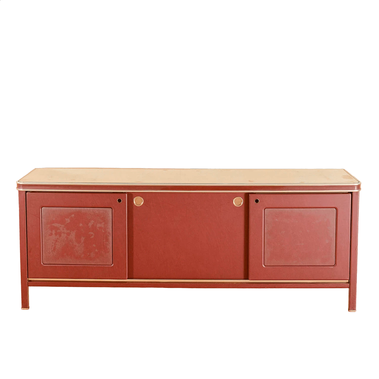 Credenza in similpelle bordeaux, vetro e metallo di Umberto Mascagni 9