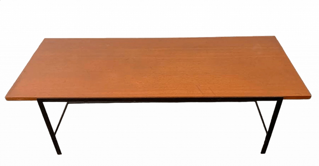 Black painted metal coffee table with teak top by ISA Bergamo, 1960s 13