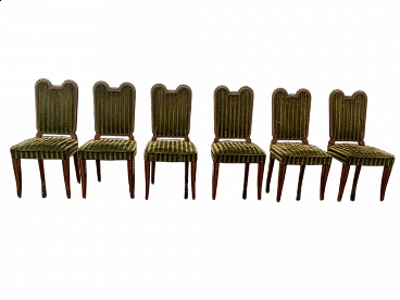6 Wood and fabric chairs by Jaque Klein, 1940s