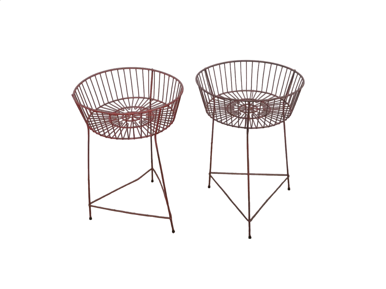 Pair of red plastic-coated metal display baskets, 1960s 11