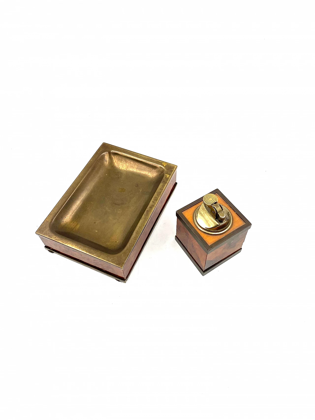 Wood and brass ashtray and table lighter, 1950s 15