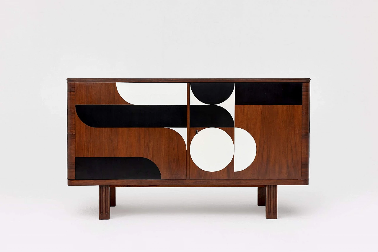 Wood sideboard with painted geometric motif, 1950s 1
