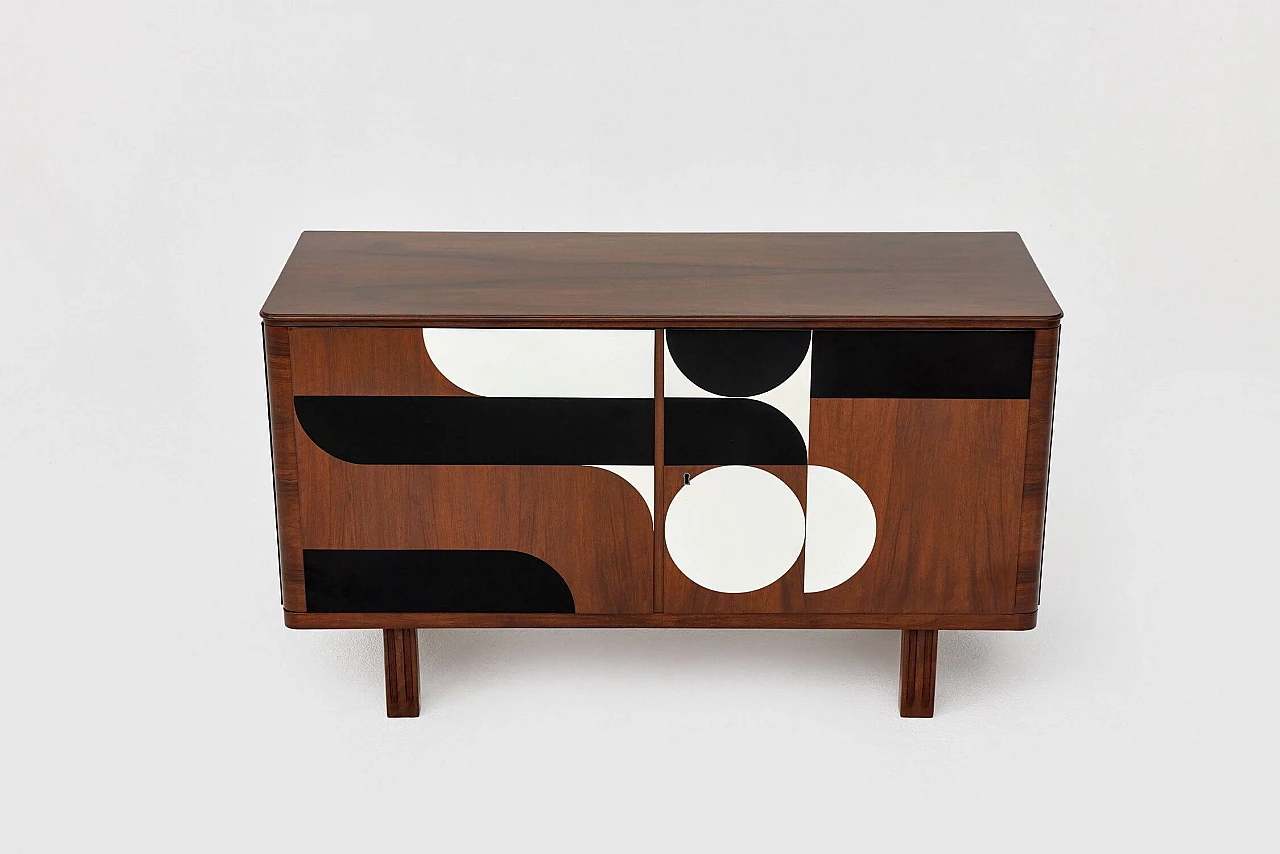 Wood sideboard with painted geometric motif, 1950s 2