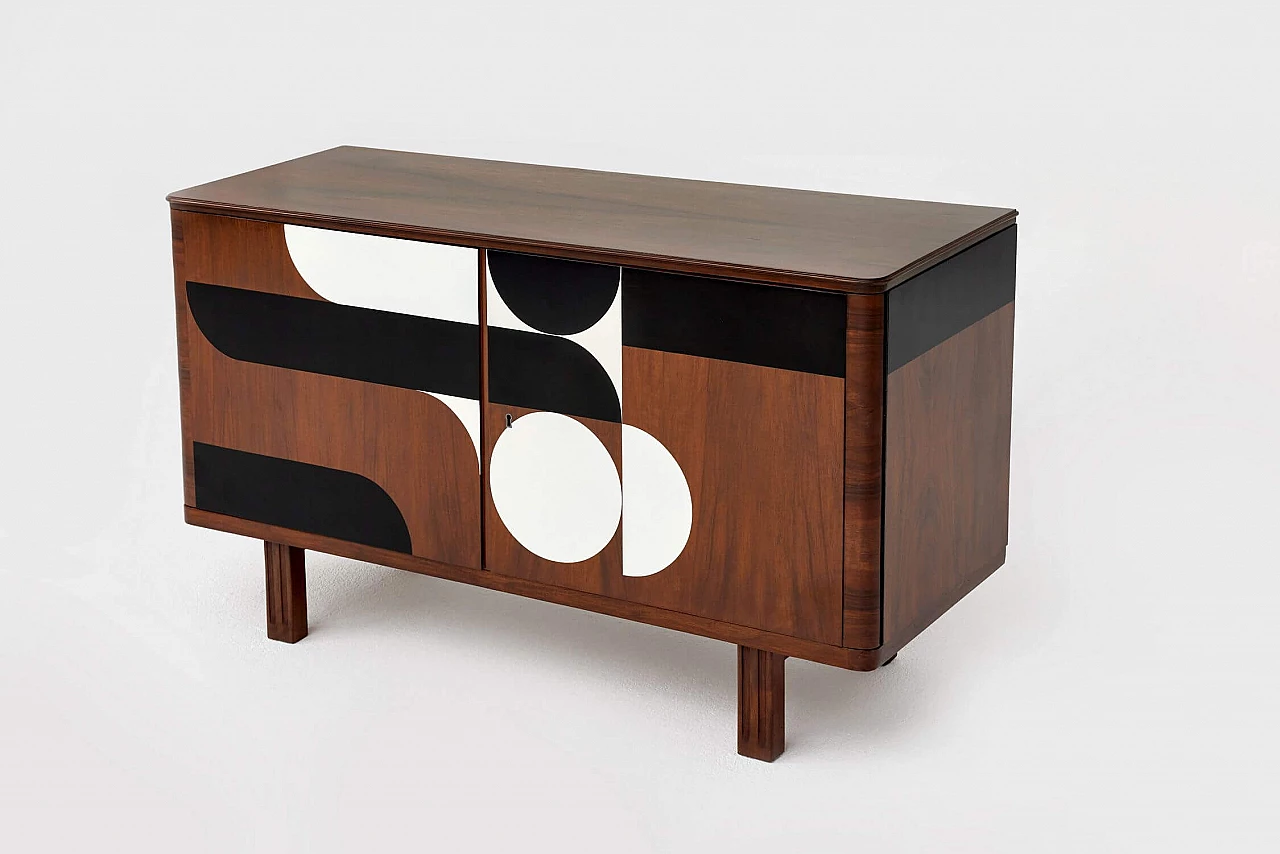 Wood sideboard with painted geometric motif, 1950s 3