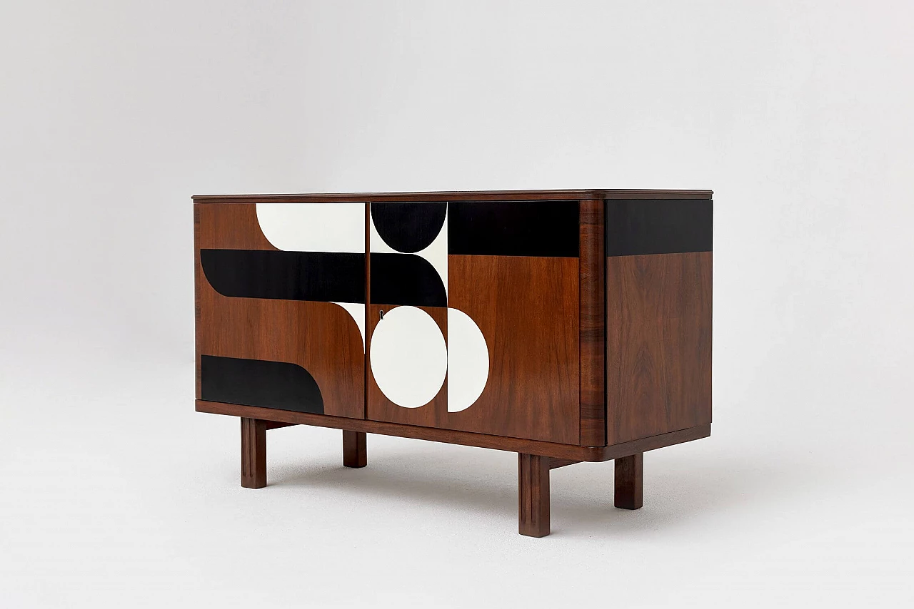 Wood sideboard with painted geometric motif, 1950s 4