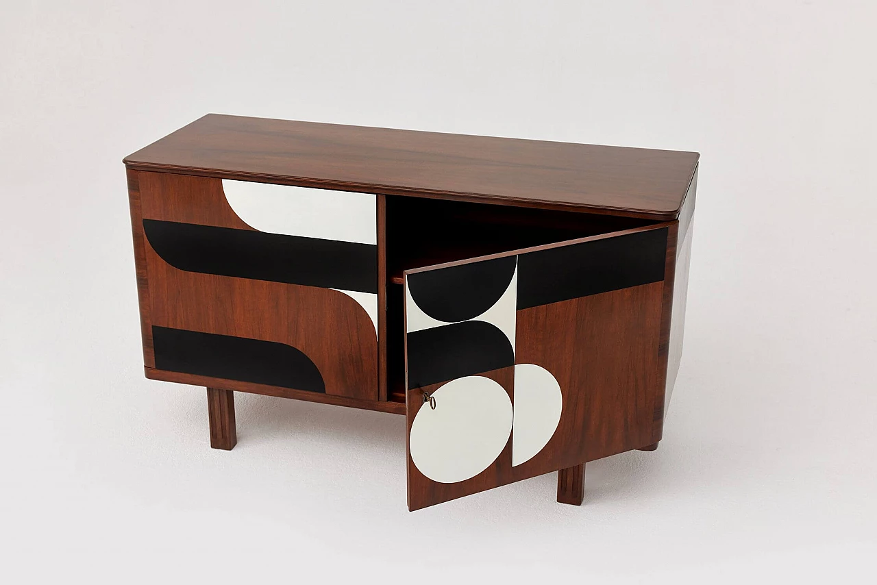 Wood sideboard with painted geometric motif, 1950s 11