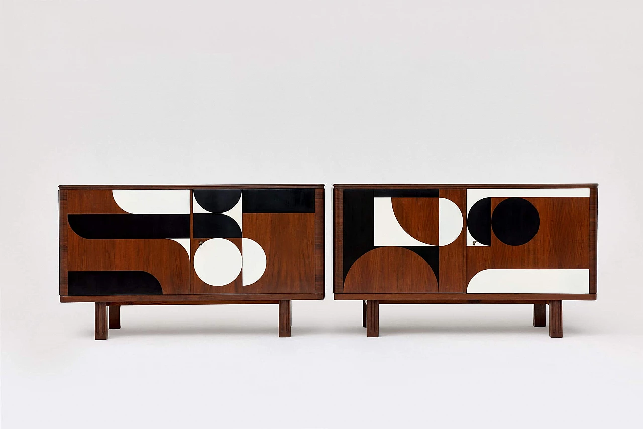 Wood sideboard with painted geometric motif, 1950s 13