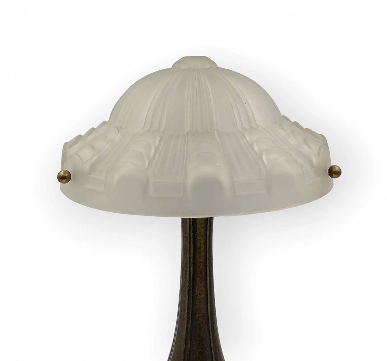 Lampada da tavolo Art Déco francese in bronzo e vetro, anni '30 15