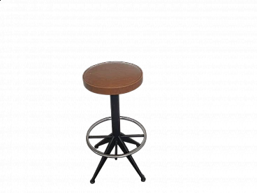 Black iron and brown leatherette adjustable stool, 1970s
