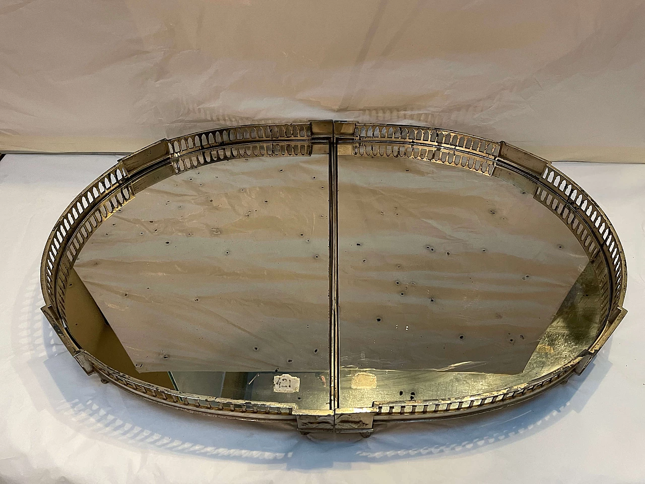 Centrotavola francese in metallo argentato e specchio, fine '700 1