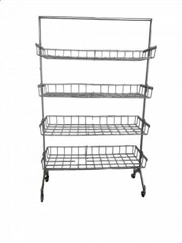 Iron store display stand with wheels, 1960s