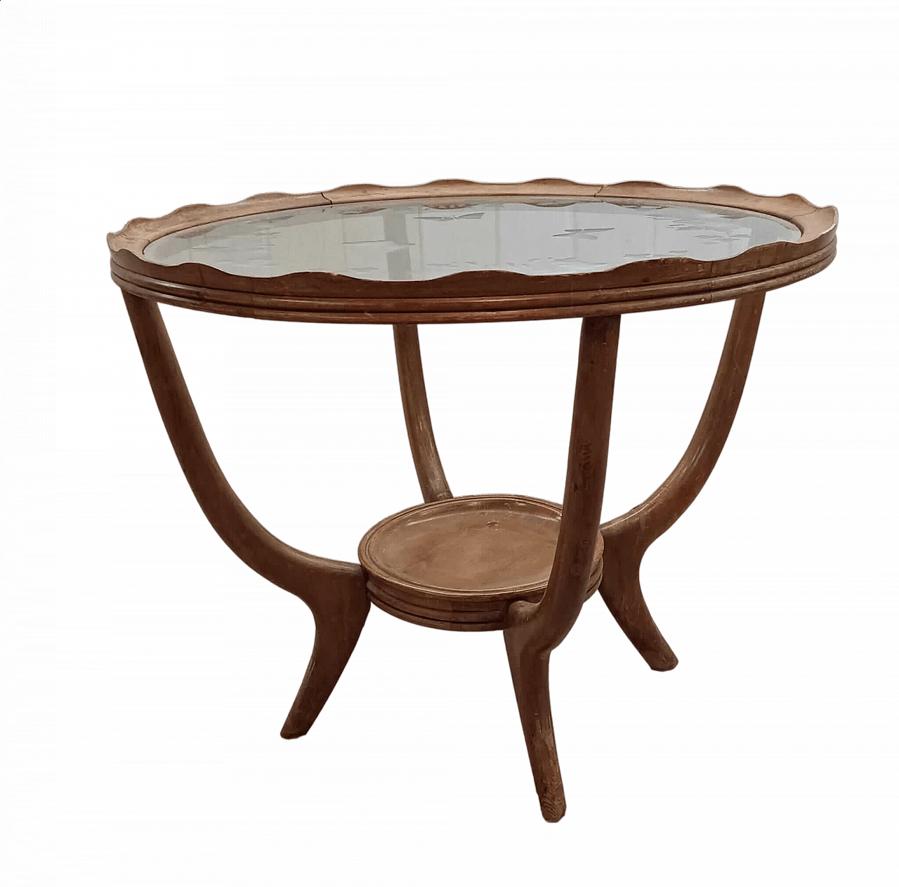Tavolino da caffè in legno e vetro attribuibile Osvaldo Borsani, anni '40 4