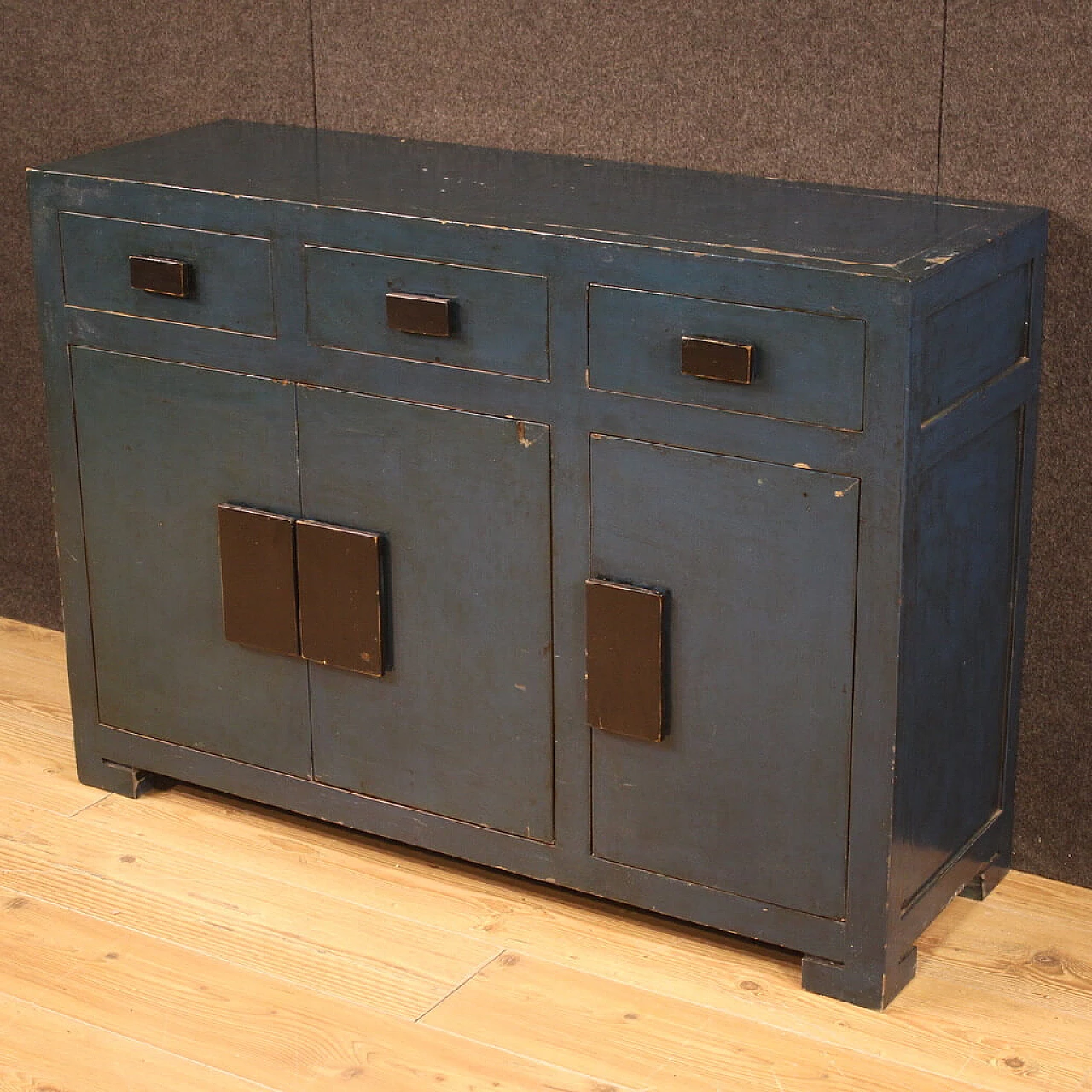 Chinese blue lacquered exotic wood sideboard, 1980s 10