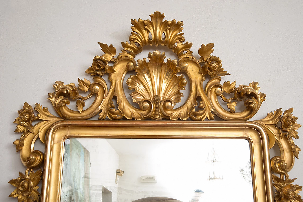 Specchiera Luigi Filippo napoletana in legno dorato e intagliato, '800 2