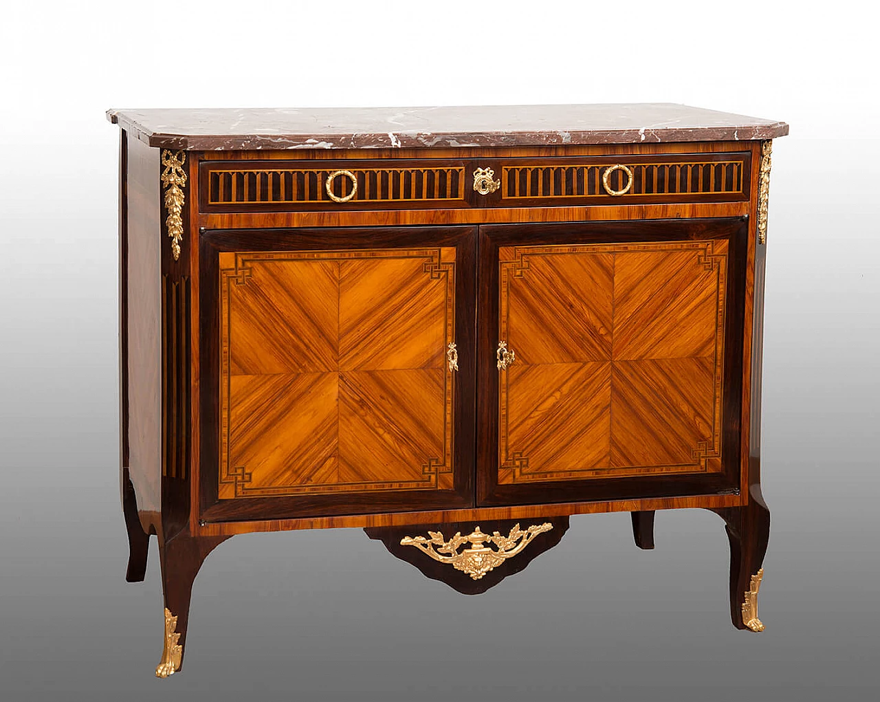 Credenza Napoleone III in legno esotico pregiato con piano in marmo rosso Francia, '800 1