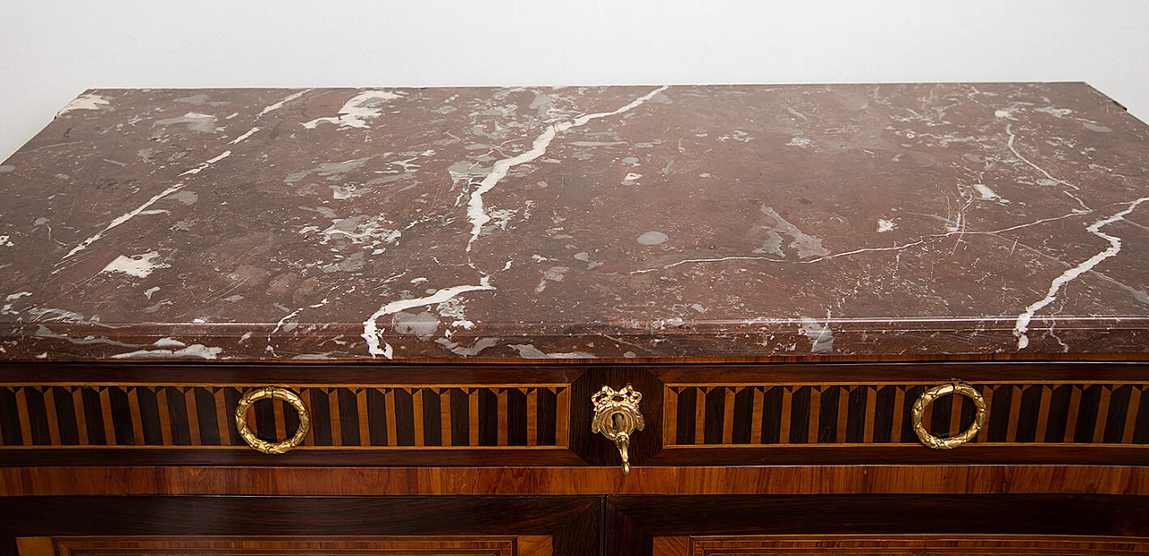 Credenza Napoleone III in legno esotico pregiato con piano in marmo rosso Francia, '800 2
