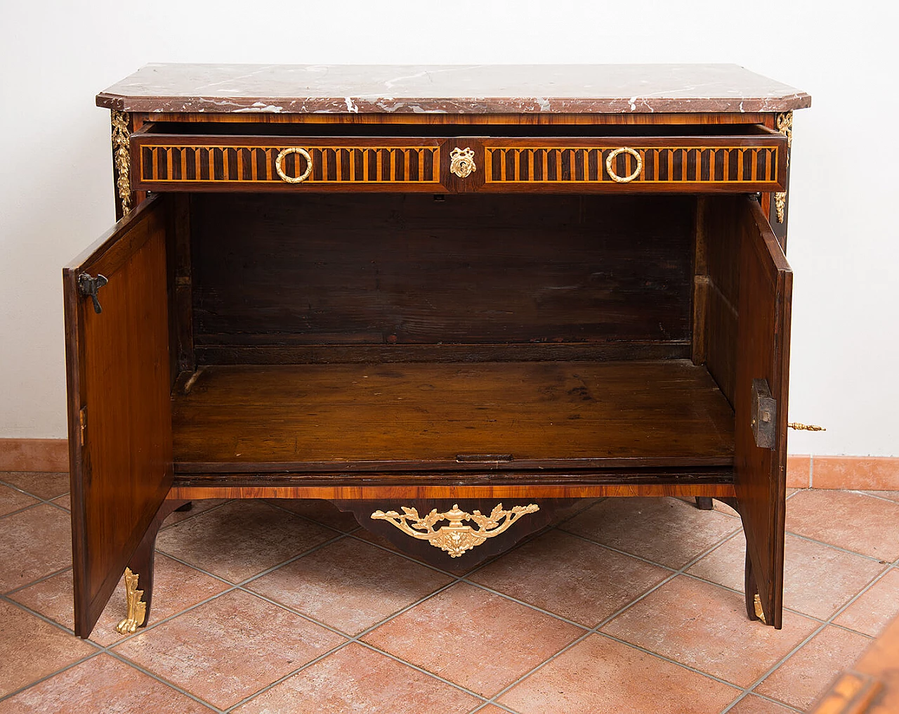 Credenza Napoleone III in legno esotico pregiato con piano in marmo rosso Francia, '800 6
