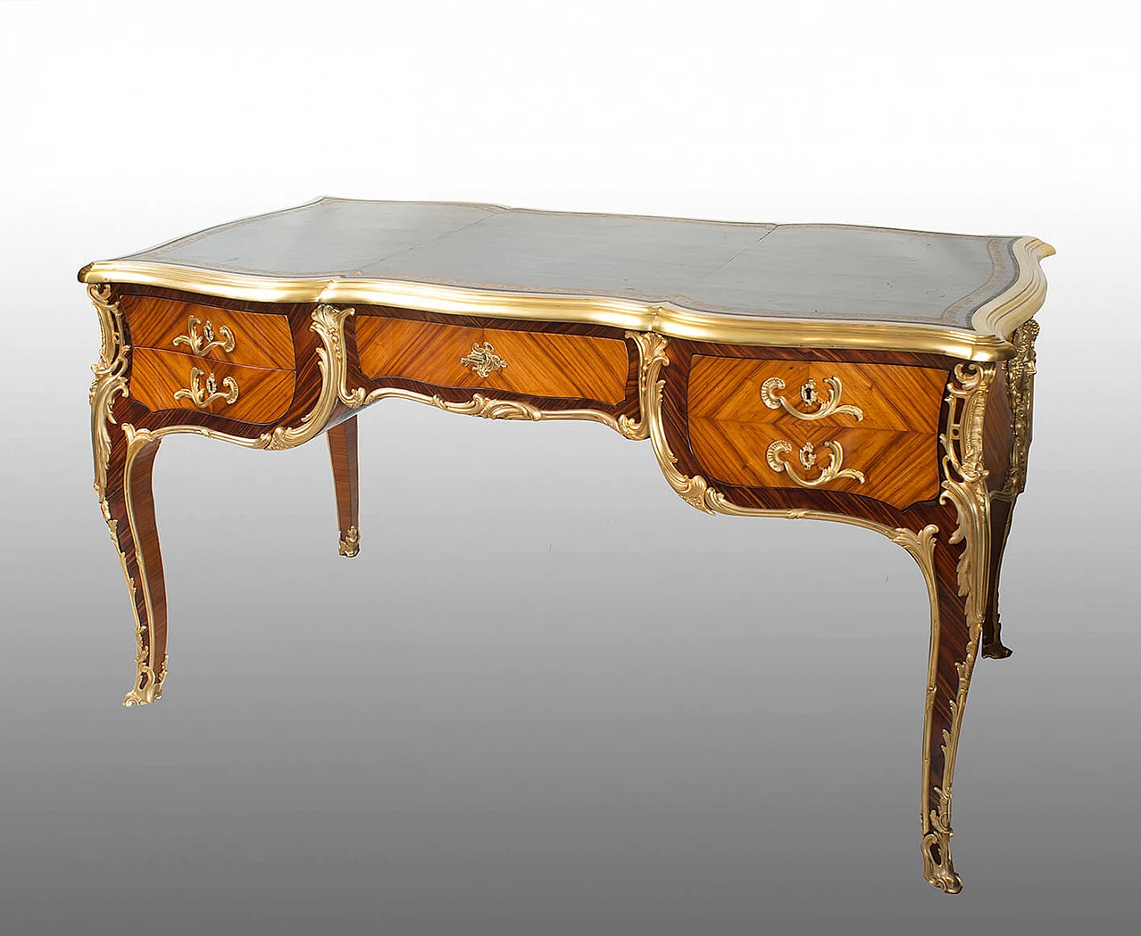 Scrivania Napoleone III in legno esotico pregiato con innesti in bronzo dorato, '800 1