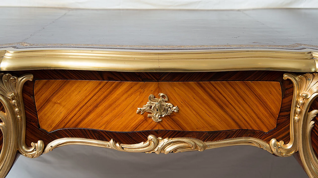 Scrivania Napoleone III in legno esotico pregiato con innesti in bronzo dorato, '800 3