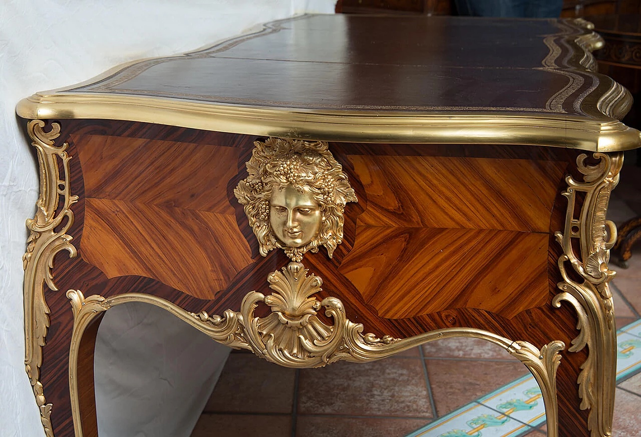 Scrivania Napoleone III in legno esotico pregiato con innesti in bronzo dorato, '800 4