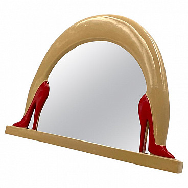 Specchio da tavolo in legno laccato con gambe femminili, anni '50