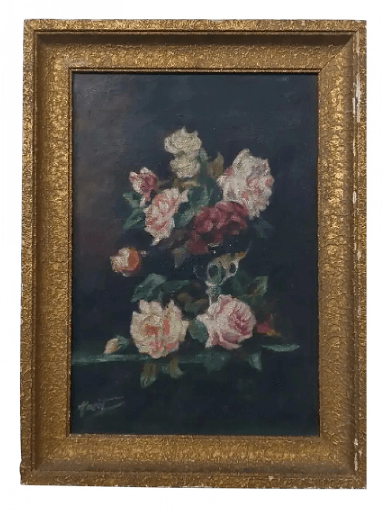 Bouquet di ortensie, natura morta olio su tela, anni '20 1