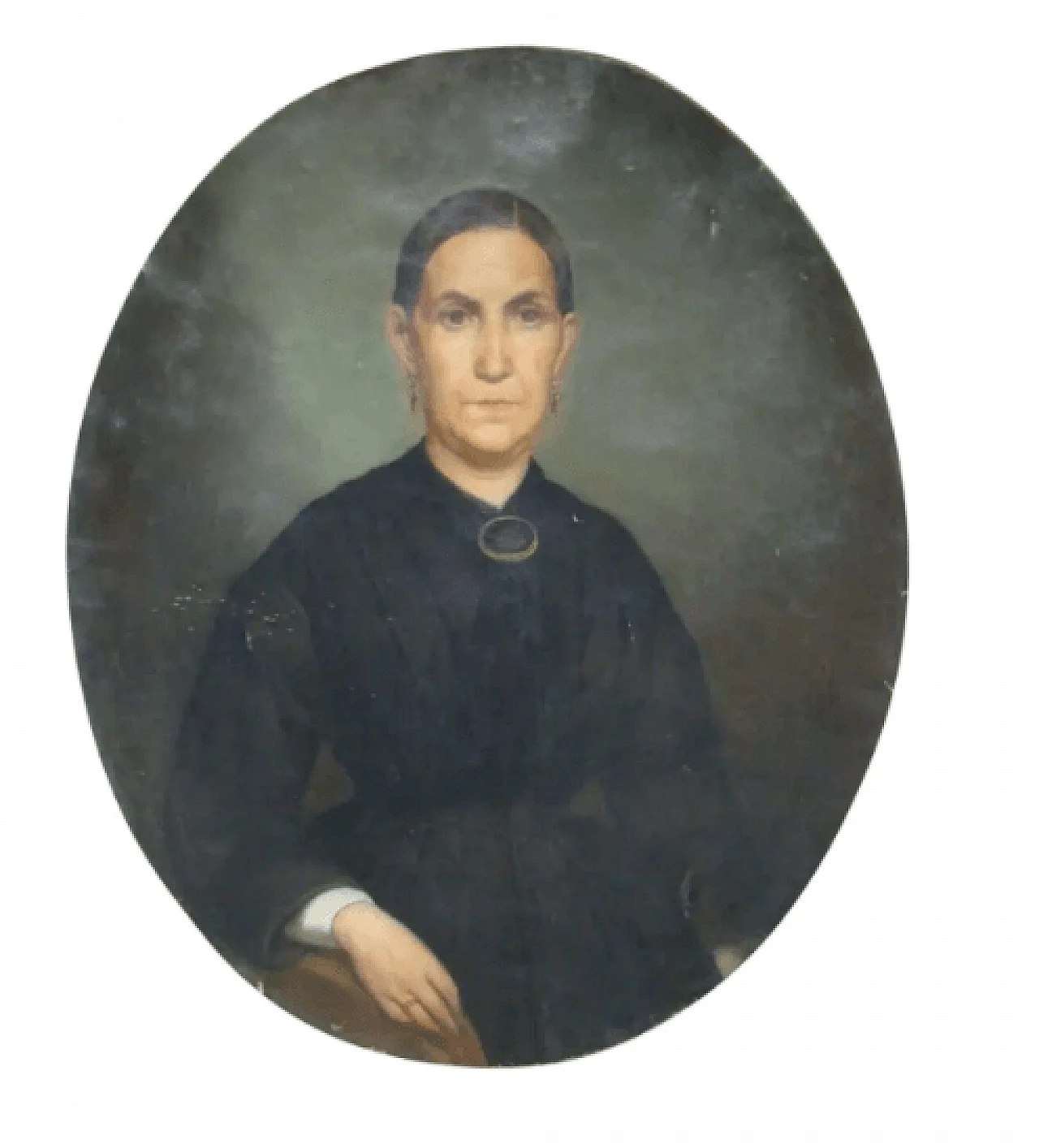 Ritratto di nobile donna americana con orecchini d'oro, pastello su tela, '800 1