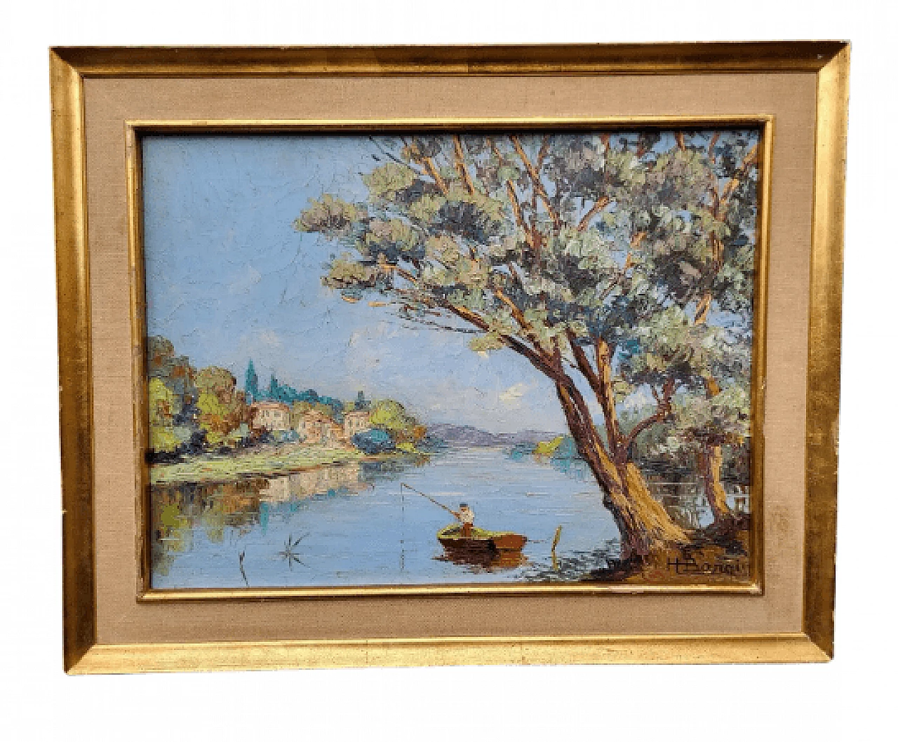 Paesaggio della Scuola della Riviera, olio su masonite di Henri Edouard Bargin, metà '900 1