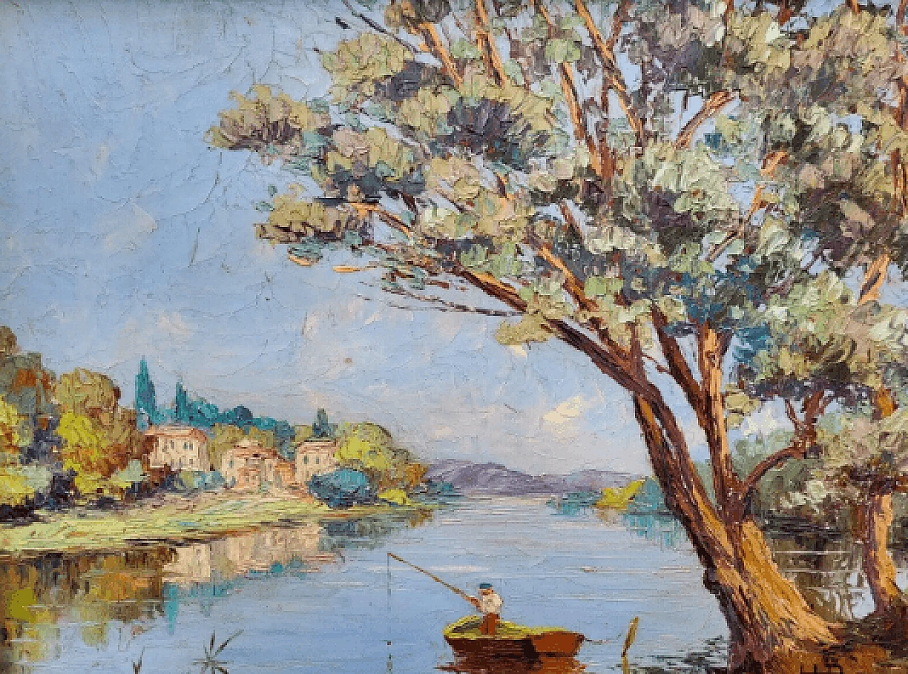 Paesaggio della Scuola della Riviera, olio su masonite di Henri Edouard Bargin, metà '900 6