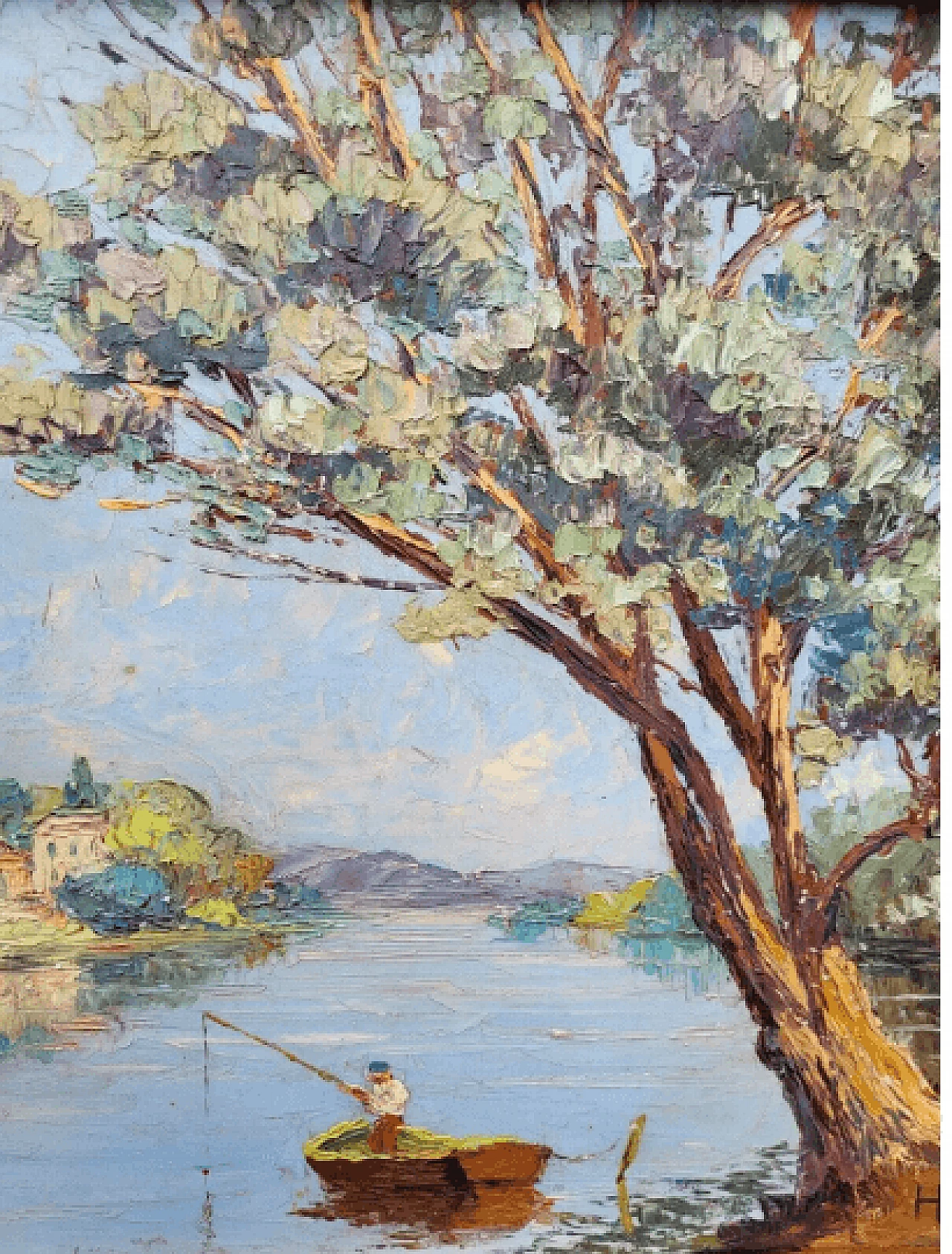 Paesaggio della Scuola della Riviera, olio su masonite di Henri Edouard Bargin, metà '900 7