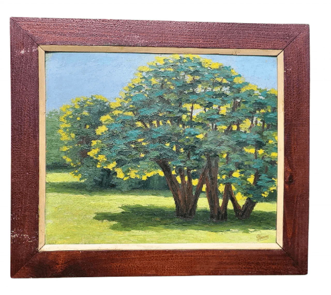Dipinto di alberi, paesaggio verde, metà '900 1