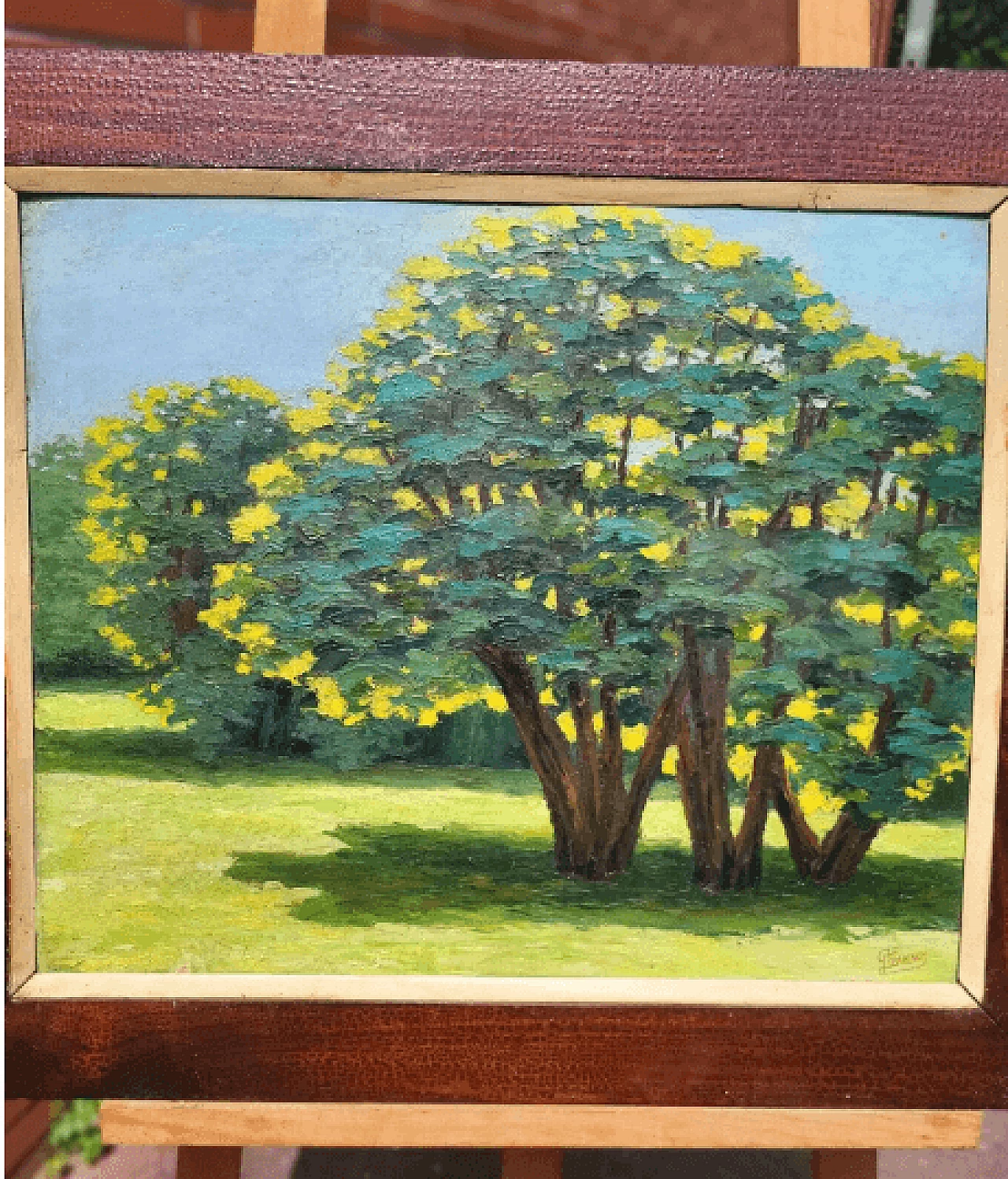 Painting of trees, green landscape, mid-20th century 5