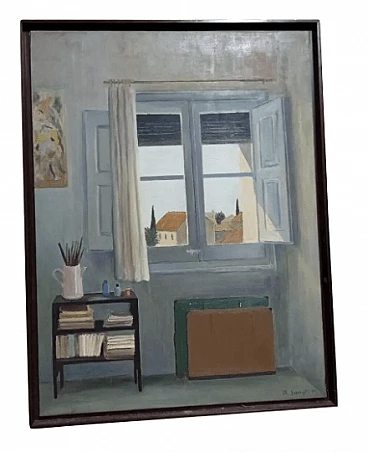 Domestic interior scene, oil on canvas, mid-20th century