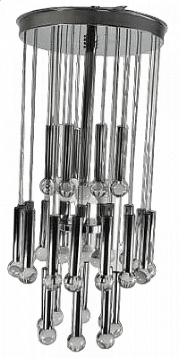Steel and glass chandelier by Gaetano Sciolari, 1970s