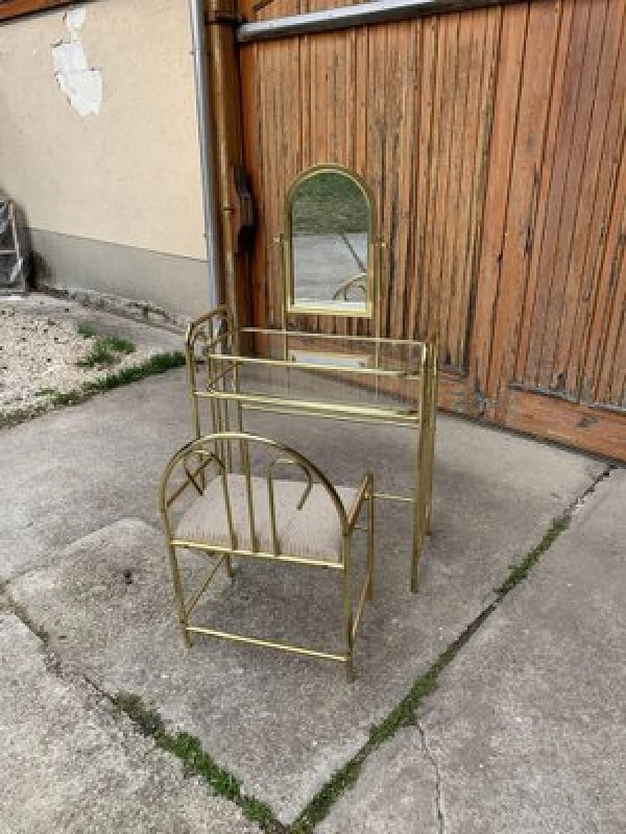 Brass dressing table vanity and stool, 1950s 1