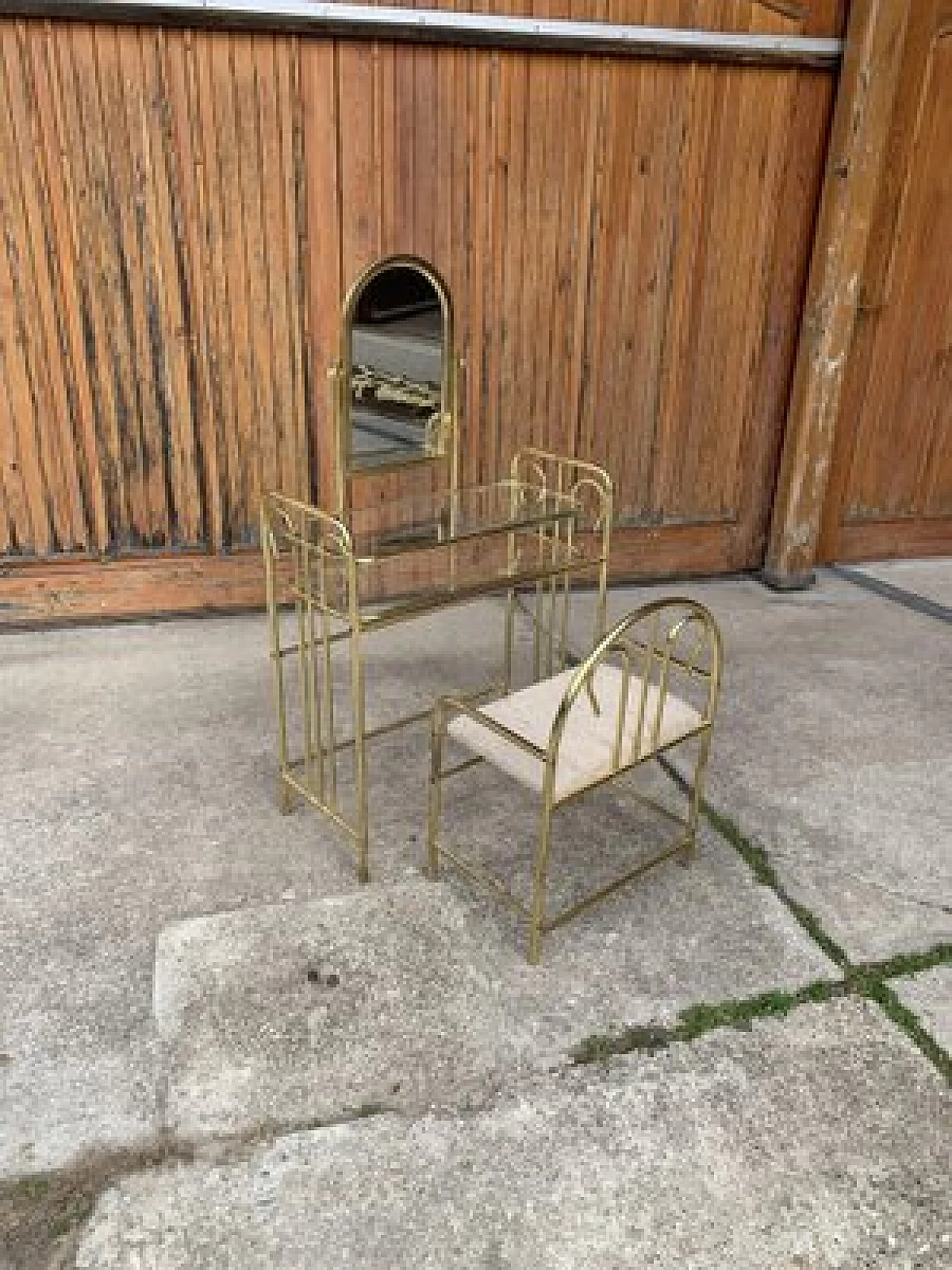 Brass dressing table vanity and stool, 1950s 3