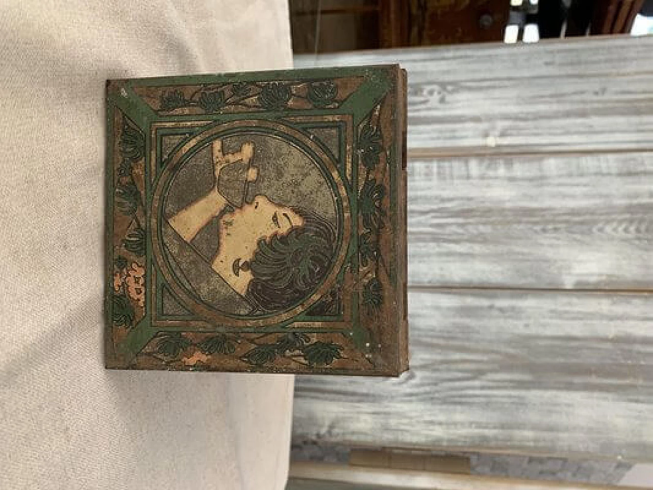 Scatola da tè cinese in metallo dipinto, anni '30 4