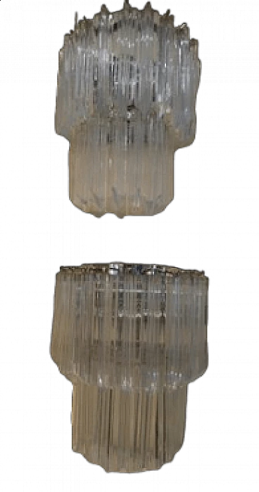 Coppia di applique in metallo e vetro di Murano trasparente di Venini, anni '60