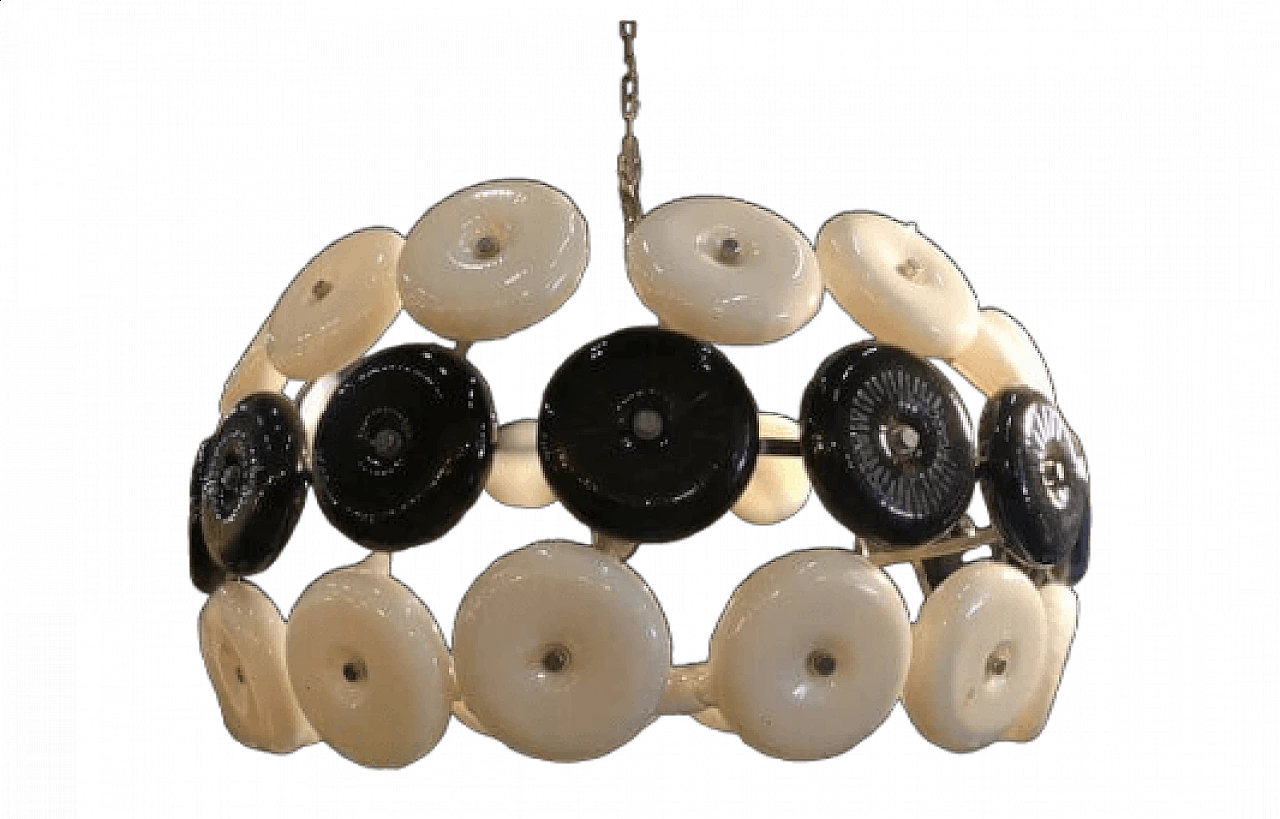 Steel chandelier with black and white glass disks, 1970s 10