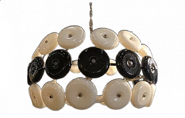 Steel chandelier with black and white glass disks, 1970s