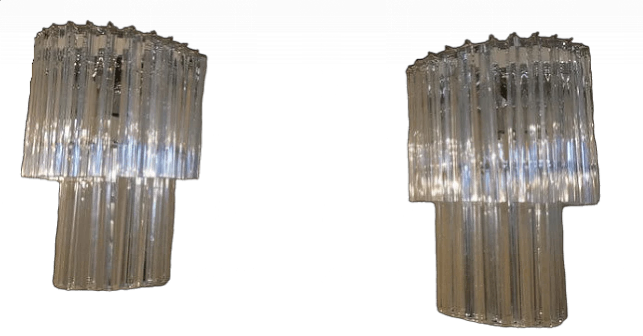Coppia di applique in vetro di Murano trasparente e metallo di Venini, anni '60 13