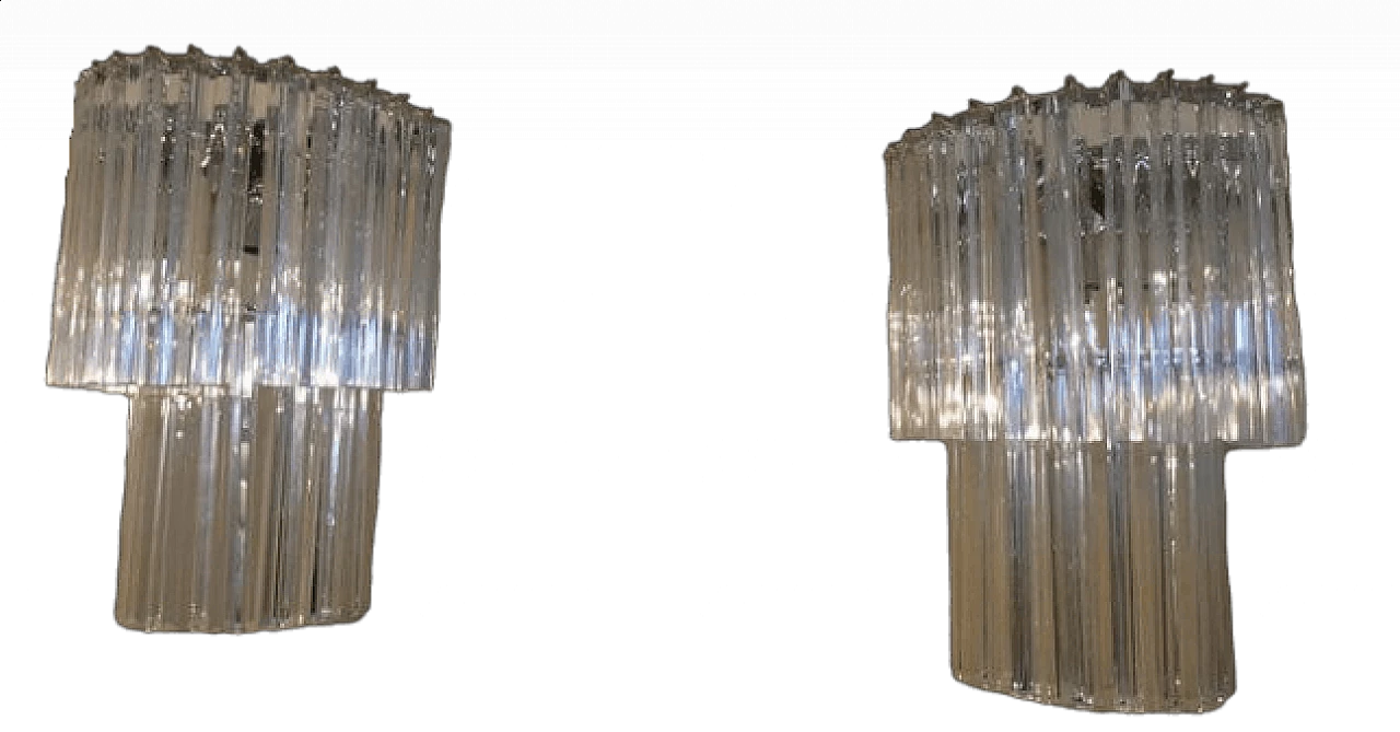 Pair of transparent Murano glass and metal wall lights by Venini, 1960s 13