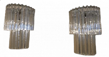 Coppia di applique in vetro di Murano trasparente e metallo di Venini, anni '60