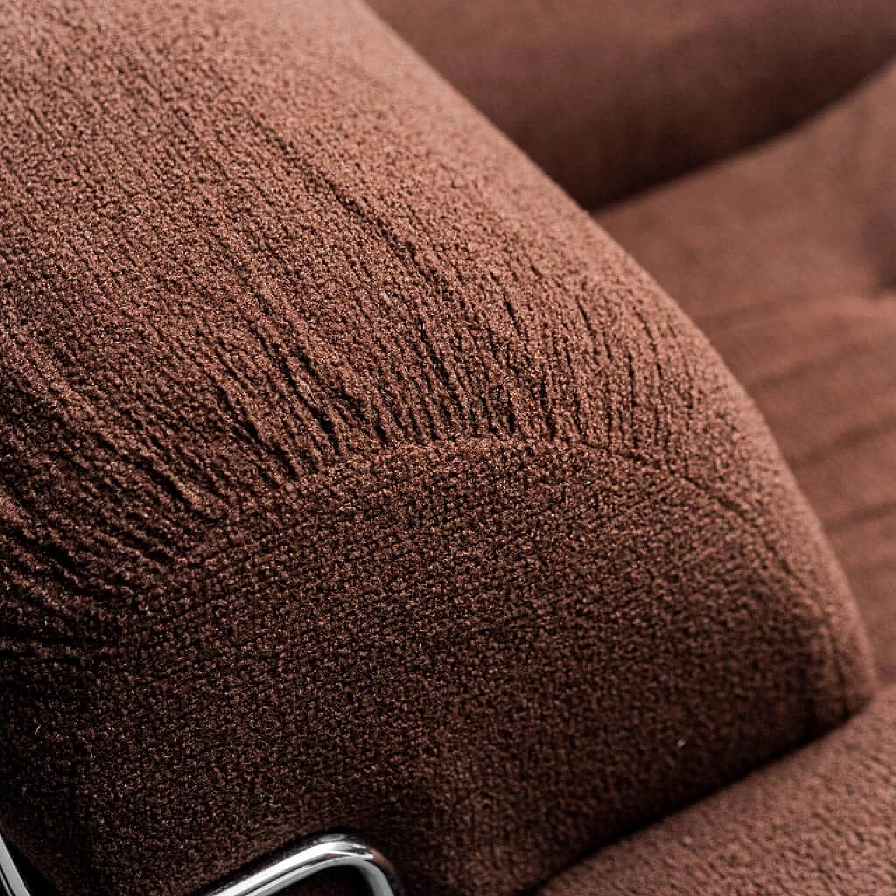 Pair of brown fabric and tubular metal armchairs, 1970s 6