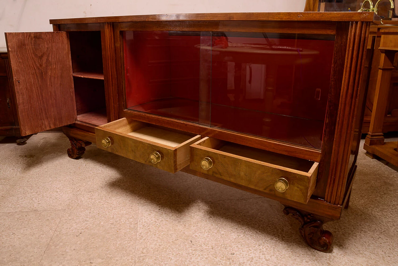 Walnut burl sideboard with sliding glass, 1960s 4