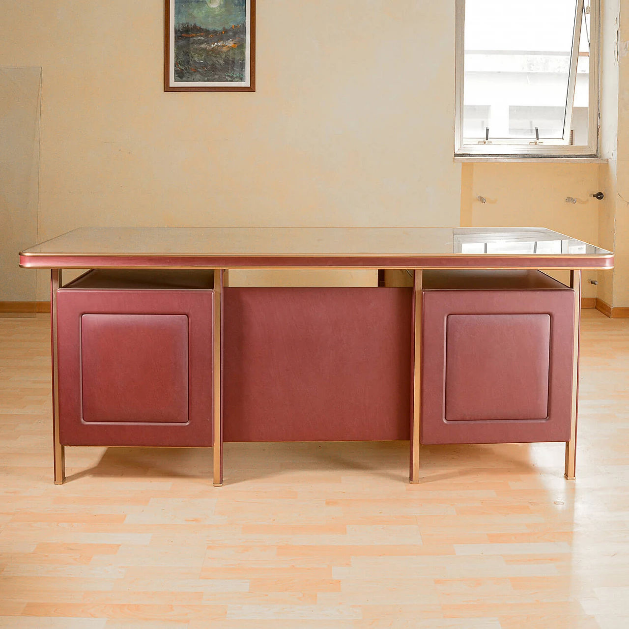 L-shaped desk in burgundy by Umberto Mascagni, 1950s 5