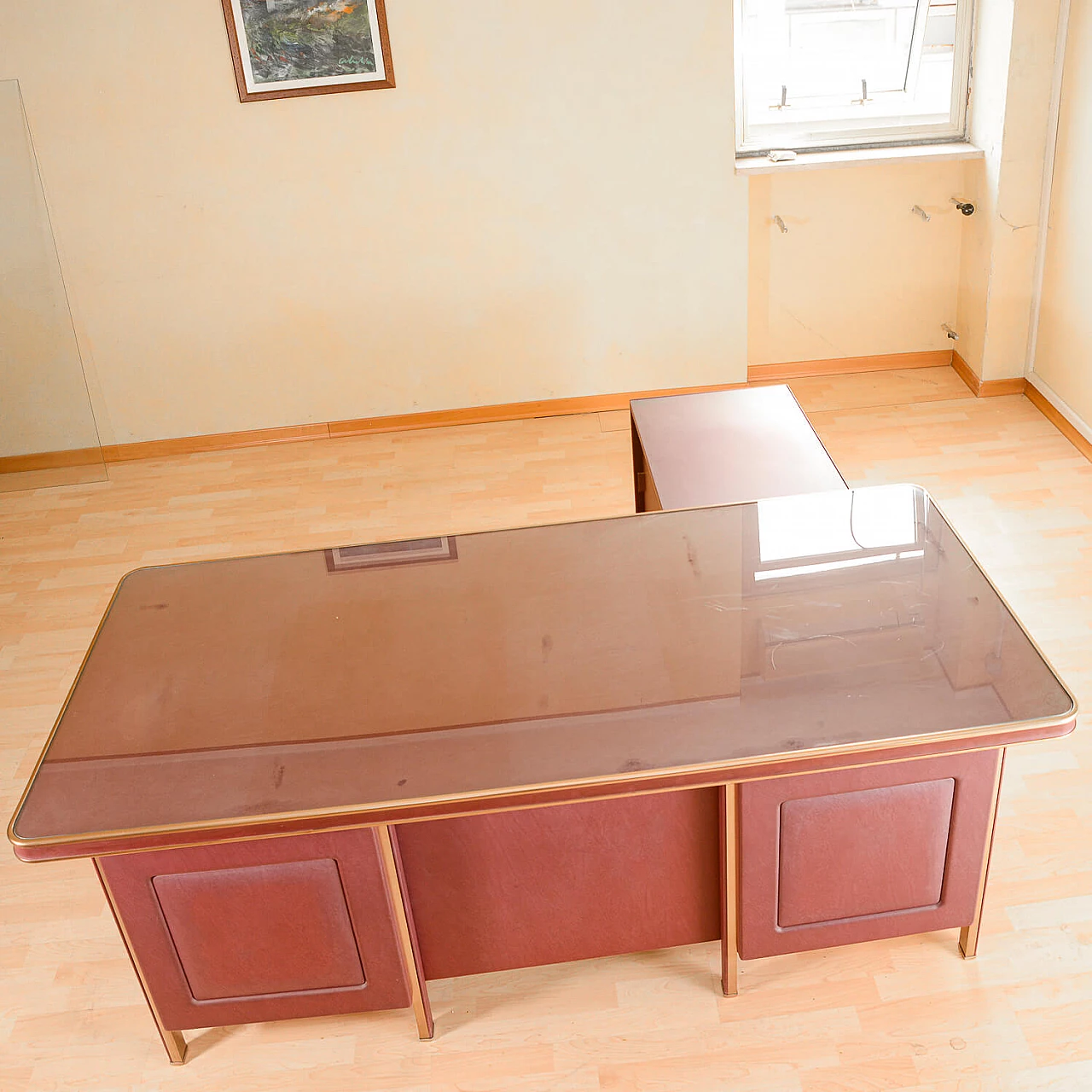 L-shaped desk in burgundy by Umberto Mascagni, 1950s 6